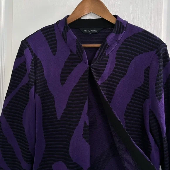 Ming Wang Purple Zebra Striped Knit Jacket Cardigan Medium - Picture 3 of 9